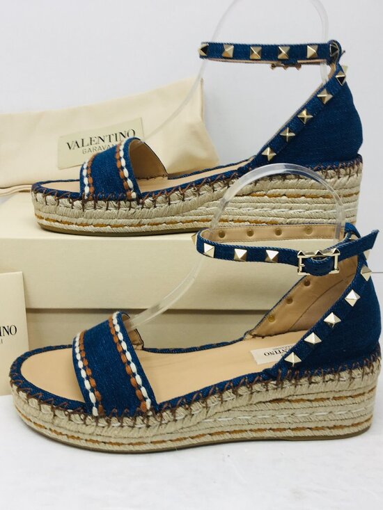 Valentino Garavani Shoes - Valentino Garavani 55mm Rockstud Denim Wedge Sandals 8 M